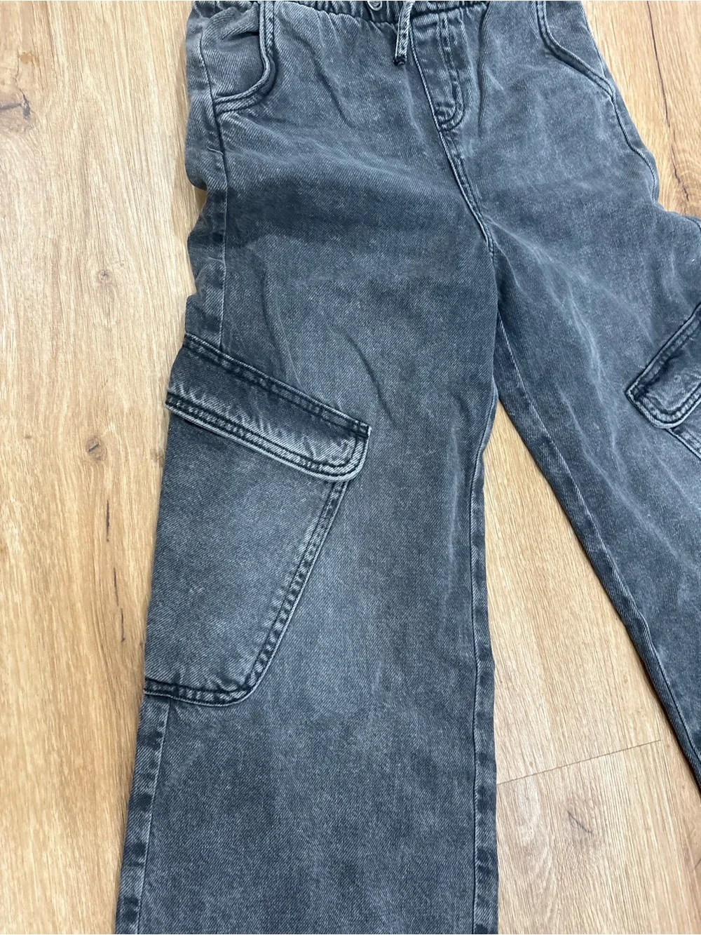 Girl Wide Leg Cargo Jeans - Washed Black